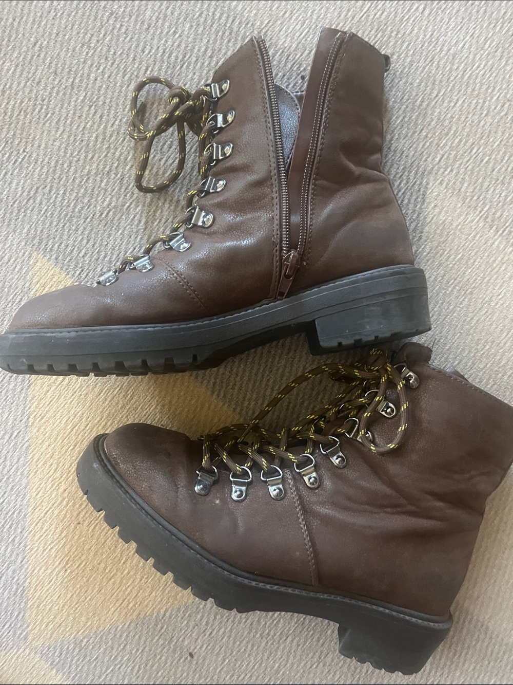 Primark Brown Lace-Up Hiking Boots with Side Zip